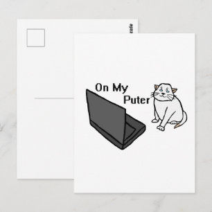 Cartão Postal No Meu Computador Engraçado Meme de Gato Branco