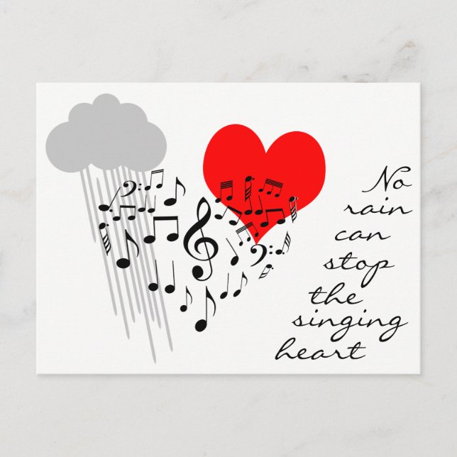 Cartão Postal No rain can stop the singing heart funny (Frente)