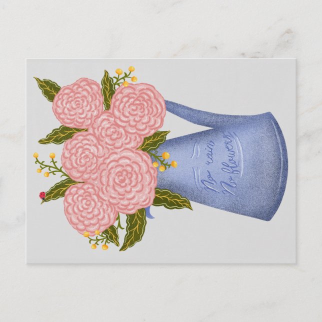 Cartão Postal No rain no flowers watering can with flowers (Frente)