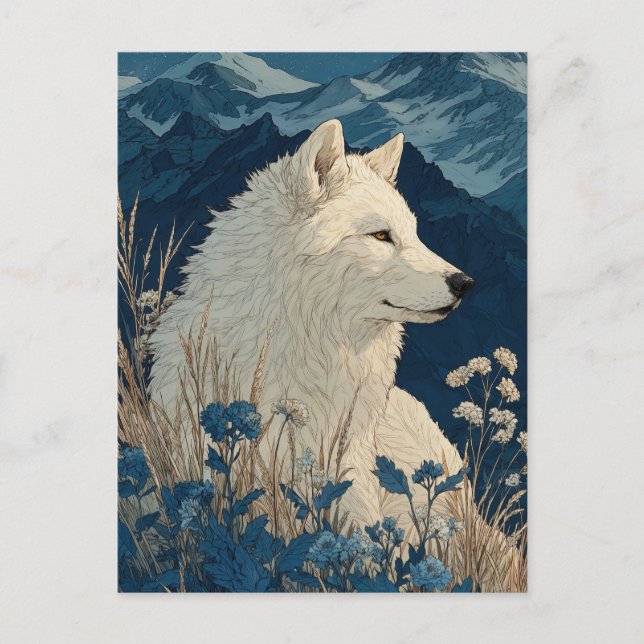 Cartão Postal Noble White Wolf in Midnight Mountain Range (Frente)
