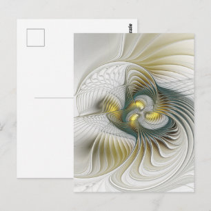 Cartão Postal Nobre Arte Fractal Fantasia Abstrata Dourada Turqu