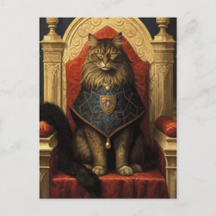 Cartão Postal Nobre Trono de Gato Maine Coon Arte Impressa