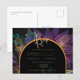 Cartão Postal Noir Peacock Jewel Tones Casamento Floral
