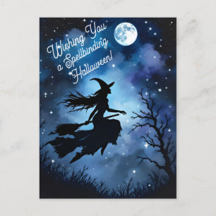 Cartão Postal Noite Artística Silhueta Halloween Bruxa