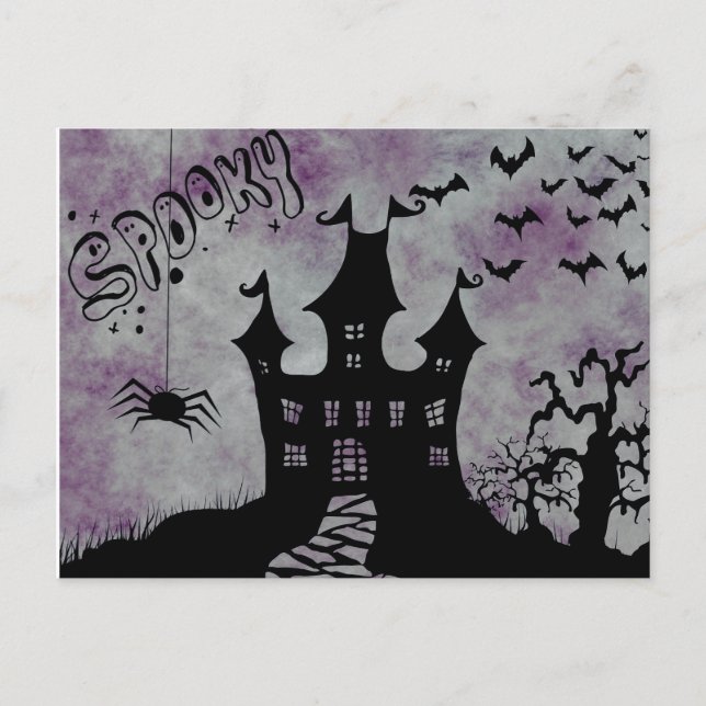 Cartão Postal Noite Assustadora de Halloween (Frente)