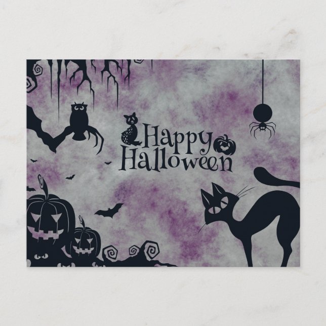 Cartão Postal Noite Assustadora de Halloween (Frente)