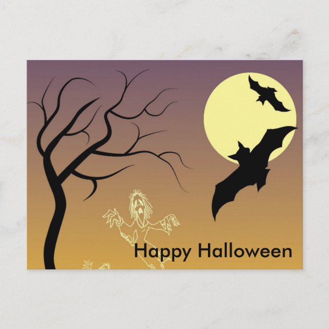 Cartão Postal Noite Assustadora de Halloween (Frente)