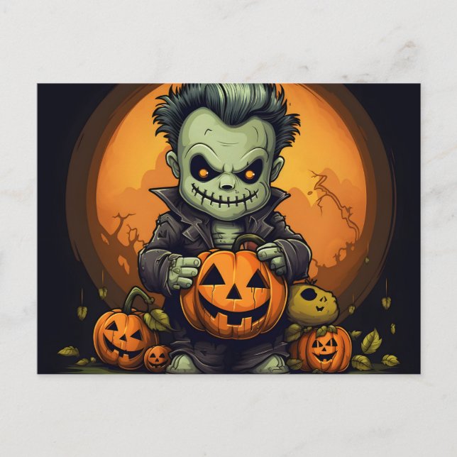 Cartão Postal Noite Assustadora de Halloween (Frente)