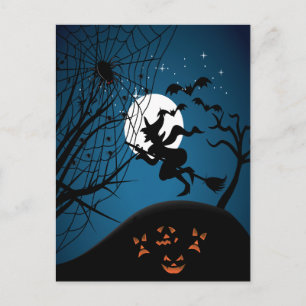Cartão Postal noite assustadora de halloween bruxa e vetores de