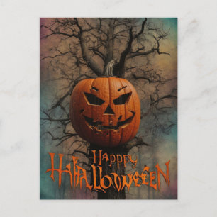 Cartão Postal Noite Assustadora de Halloween com Bruxa