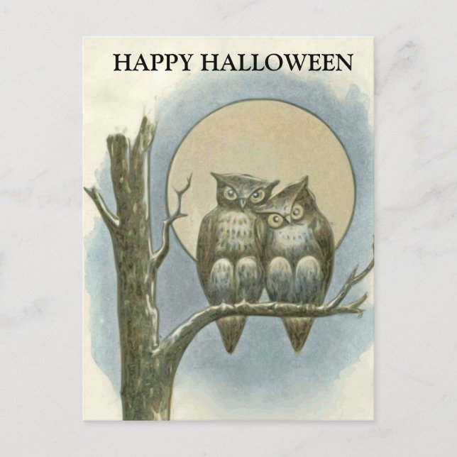 Cartão Postal Noite Assustadora de Halloween com Bruxa (Frente)