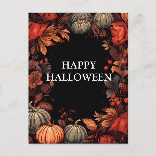 Cartão Postal Noite Assustadora de Halloween com Doces ou Traves (Frente)