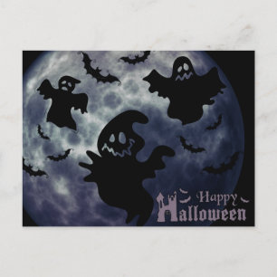 Cartão Postal Noite Assustadora de Halloween com Fantasmas