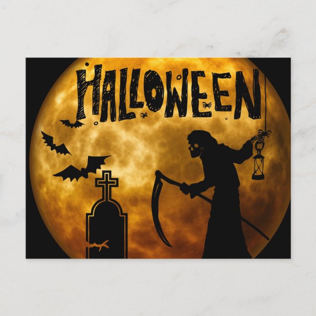 Cartão Postal Noite Assustadora do Halloween (Frente)