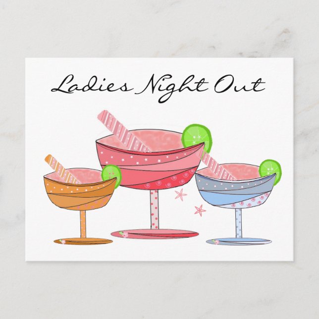 Cartão Postal Noite das Senhoras com Drinks Elegantes (Frente)