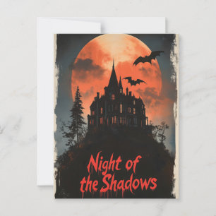 Cartão Postal Noite das Sombras - Design da Casa Assombrada Retr