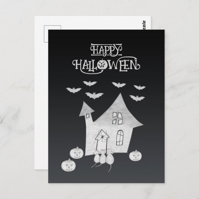 Cartão Postal Noite de Dia das Bruxas com Casa Assombrada, Morce (Frente/Verso)