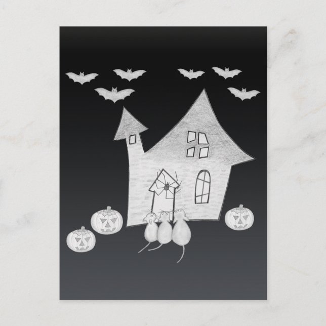 Cartão Postal Noite de Dia das Bruxas com Casa Assombrada, Morce (Frente)