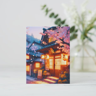 Cartão Postal Noite de Flor de Cerejeira no Japão Antigo