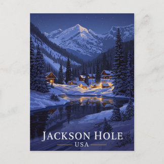 Cartão Postal Noite de Inverno Nevada em Jackson Hole