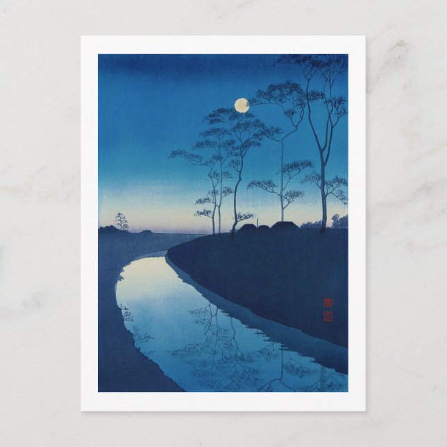 Cartão Postal Noite de Lua cheia, Koho Shoda, Woodcut (Frente)