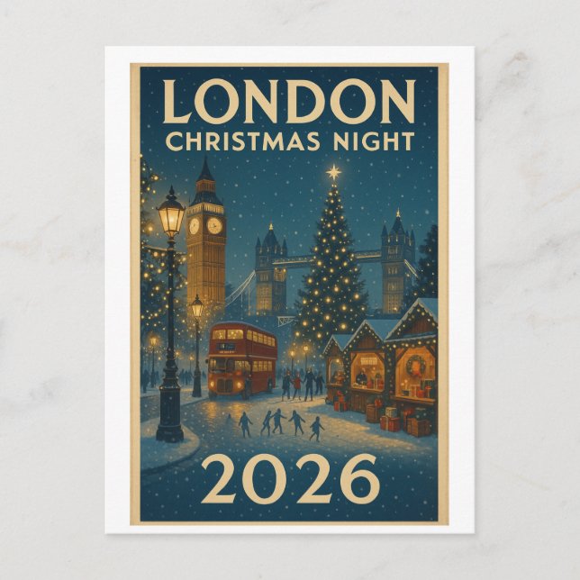 Cartão Postal Noite de Natal em Londres 2026 (Frente)