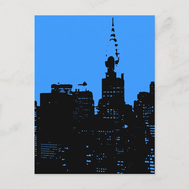 Cartão Postal Noite de Nova Iorque Azul (Frente)