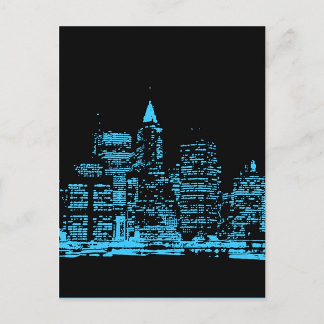 Cartão Postal Noite de Nova Iorque Azul (Frente)