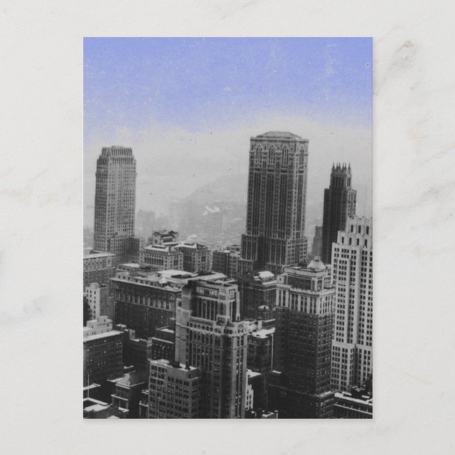 Cartão Postal Noite de Nova Iorque Azul (Frente)