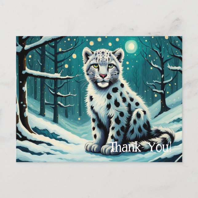 Cartão Postal Noite de Snowy Leopardo Snowy Forest (Frente)