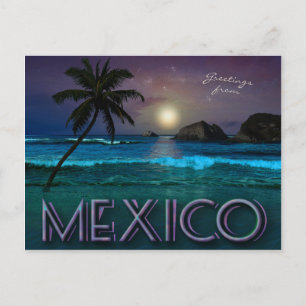 Cartão Postal Noite do México na praia (personalizável)
