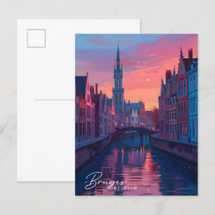 Cartão Postal Noite em Bruges Belgium Viagem