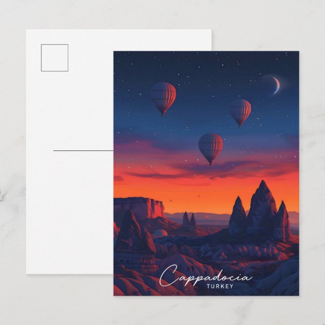 Cartão Postal Noite em Cappadocia na Turquia Viagem (Frente/Verso)