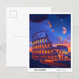 Cartão Postal Noite em Colloseum Roma Itália Viagem