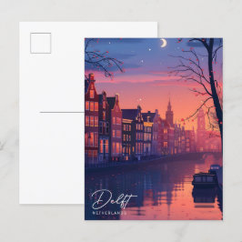 Cartão Postal Noite em Delft Holanda Viagem Vintage 