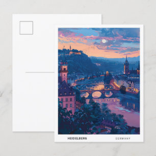 Cartão Postal Noite em Heidelberg Alemanha Viagem