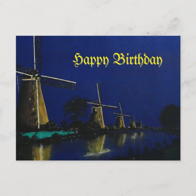 Cartão Postal Noite em Kinderdijk (Frente)