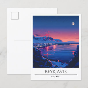 Cartão Postal Noite em Reykjavik, Islândia, Viagem