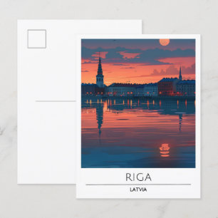 Cartão Postal Noite em Riga Latvia Viagem