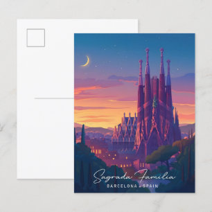 Cartão Postal Noite em Sagrada Familia Espanha de Barcelona