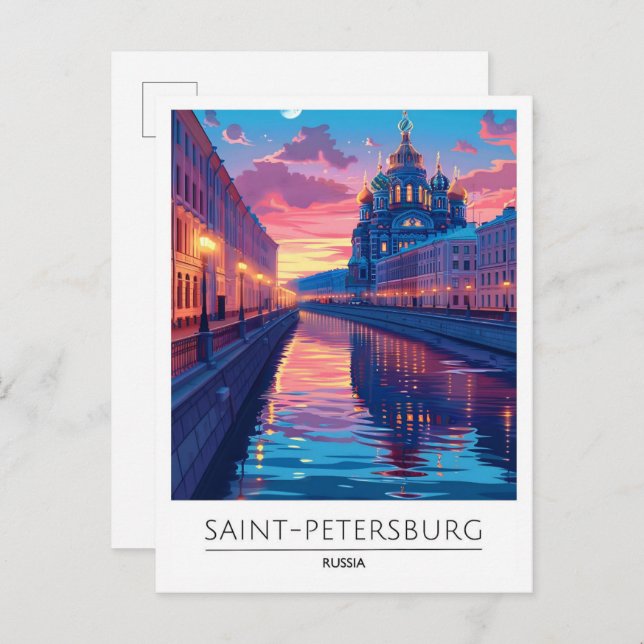 Cartão Postal Noite em Santo Petersburgo Rússia Viagem (Frente/Verso)