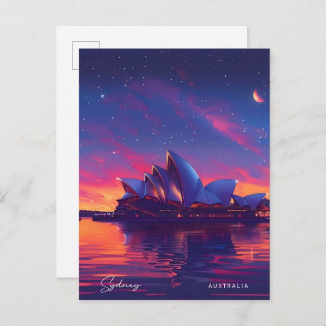 Cartão Postal Noite em Sydney, Austrália, Viagem (Frente/Verso)