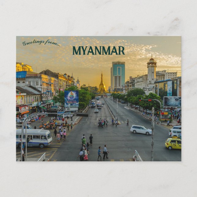 Cartão Postal Noite em Yangon Myanmar Burma (Frente)