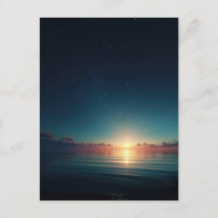 Cartão Postal Noite Estrelada Brilhante Oceano Nascer do Sol