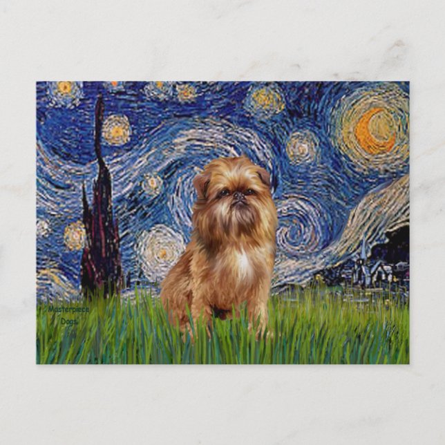 Cartão Postal Noite Estrelada - Brussels Griffon Marrom (Frente)