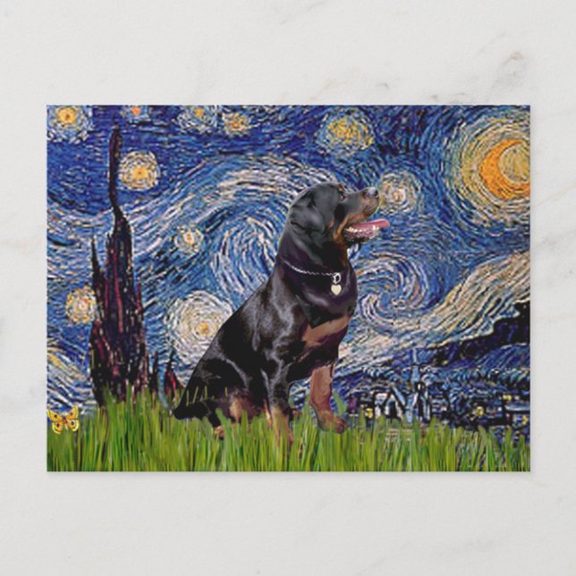 Cartão Postal Noite Estrelada - Rottweiler (#6) (Frente)