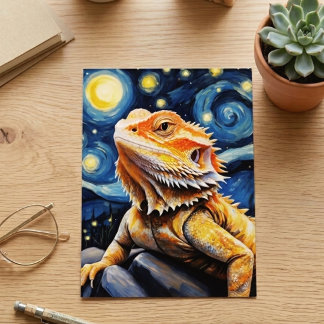 Cartão Postal Noite Estrelada Van Gogh Dragão Barbudo Arte