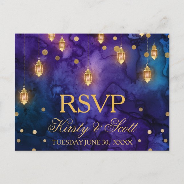 Cartão Postal Noite Mística de Marrakech Lanternas Casamento RSV (Frente)