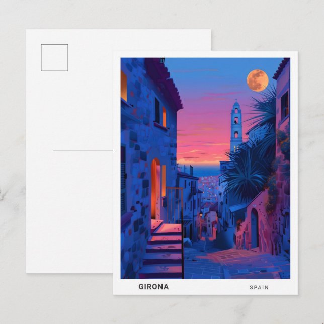 Cartão Postal Noite na Espanha de Girona (Frente/Verso)