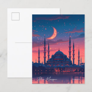 Cartão Postal Noite na Mesquita Azul Turquia Viagem